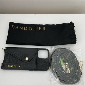 Bandolier Black Pebble Phone Case with Gold Details. Includes strap. New w/tags!
